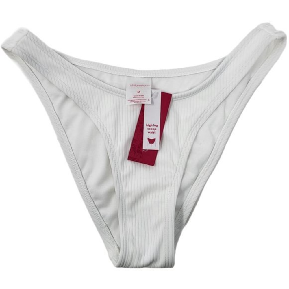 Xhilaration Juniors Size Medium 4-6 White High Leg Scoop Waist Bikini Bottom New
